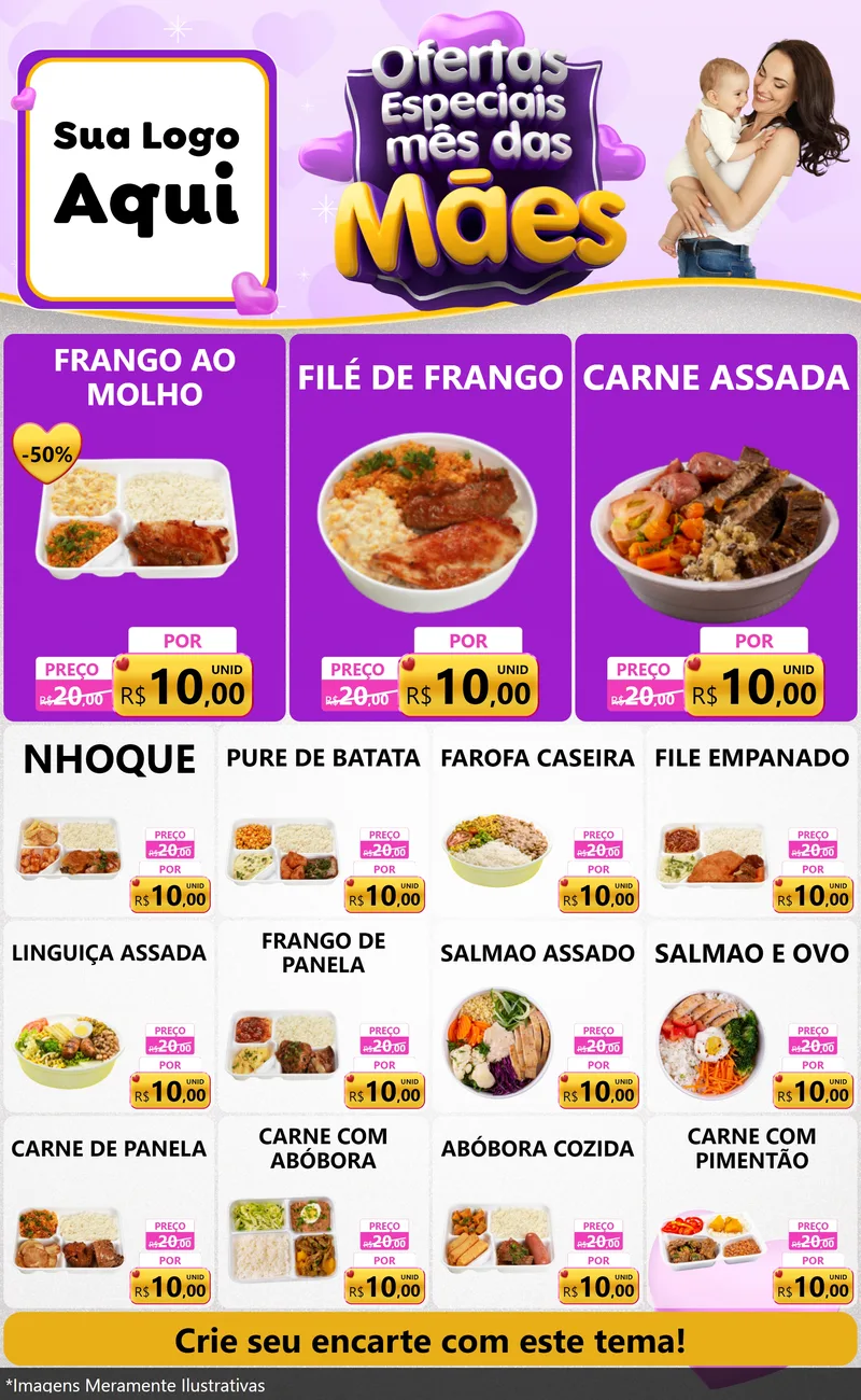 Modelo de Encarte para Encarte Grande com o tema Ofertas Especiais - Mês das Mães para Restaurante