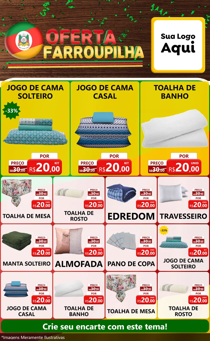 Modelo de Encarte para Encarte Grande com o tema Oferta Farroupilha para Cama, Mesa e Banho