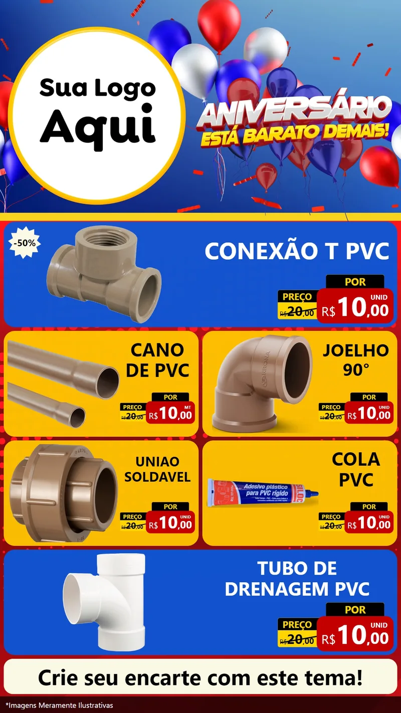 Modelo de TV para TV Vertical com o tema Aniversário para Tubos e conexões