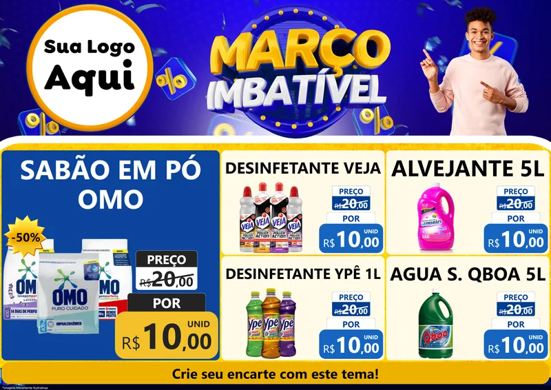 Modelo de Encarte para Encarte A4 Horizontal com o tema Março Imbatível para Produtos de Limpeza