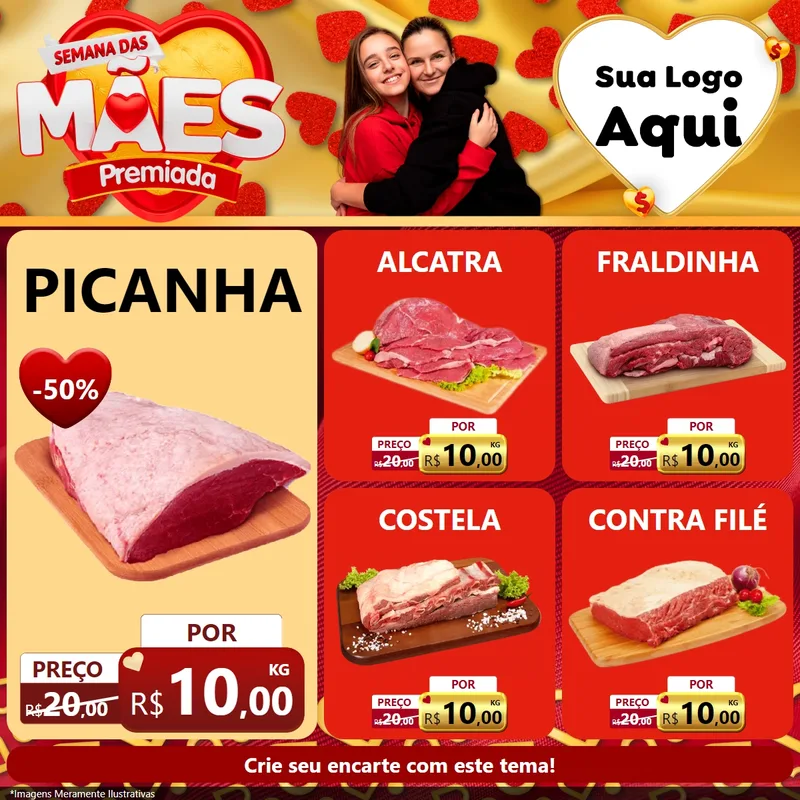 Modelo de Rede Social para Feed Facebook com o tema Semana das Mães Premiada para Açougue