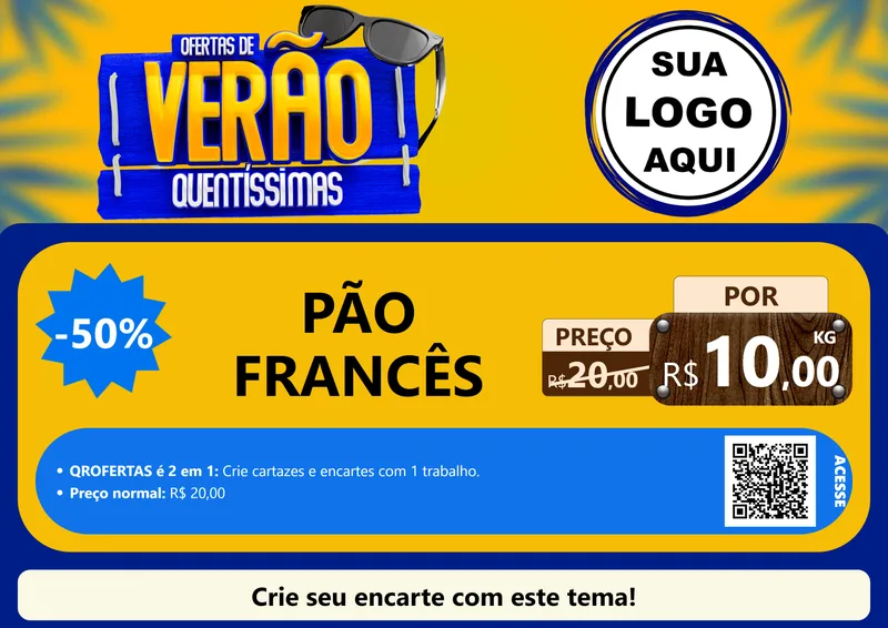 Modelo de Cartaz para Cartaz A4 Horizontal com o tema Ofertas de Verão Quentíssimas para Padaria