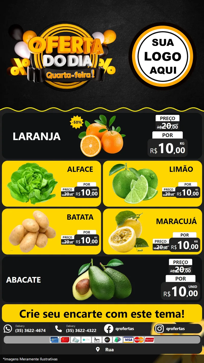 Modelo de TV para TV Vertical com o tema Oferta do Dia - Quarta Feira! para Hortifrúti
