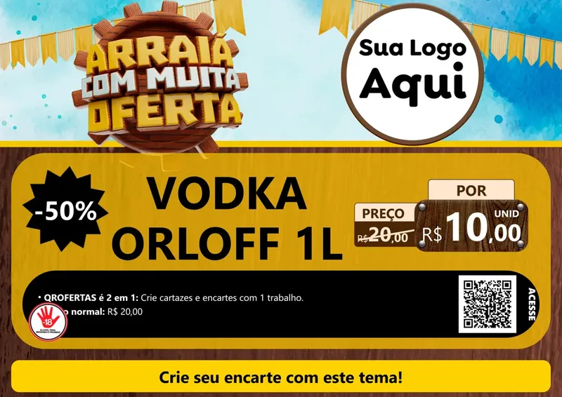 Modelo de Cartaz para Cartaz A4 Horizontal com o tema Ofertas de São João - Junina para Distribuidora de bebidas