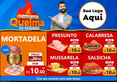Modelo de Encarte para Encarte A4 Horizontal com o tema Semana Queima de Estoque para Frios e Laticínios