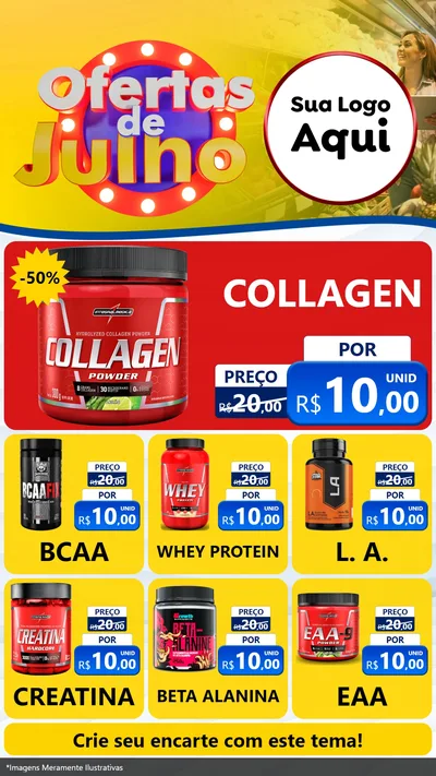 Modelo de Rede Social para Stories com o tema Ofertas de Julho para Suplementos alimentares