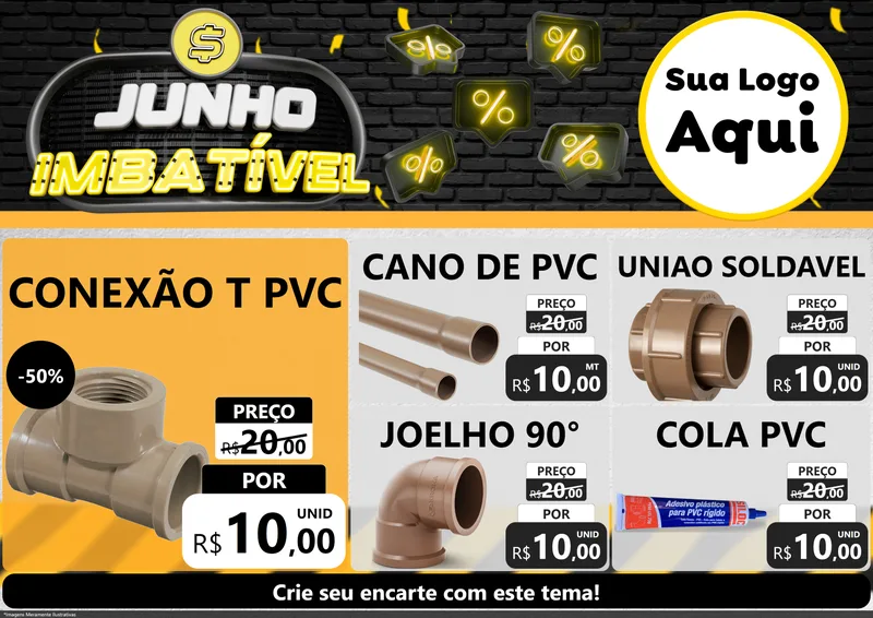Modelo de Encarte para Encarte A4 Horizontal com o tema Junho Imbatível para Tubos e conexões