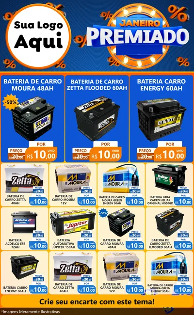 Modelo de Encarte para Encarte Grande com o tema Janeiro Premiado para Baterias Elétricas