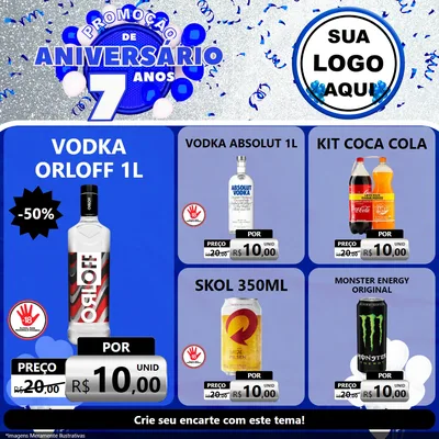 Modelo de Rede Social para Feed Facebook com o tema Promoção de Aniversário - 7 Anos para Distribuidora de bebidas
