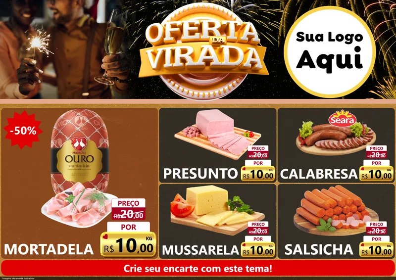 Modelo de Encarte para Encarte A4 Horizontal com o tema Oferta da Virada para Frios e Laticínios