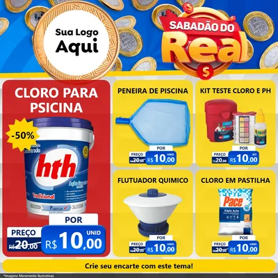 Modelo de Rede Social para Feed Facebook com o tema Sabadão do Real para Produtos para Piscina