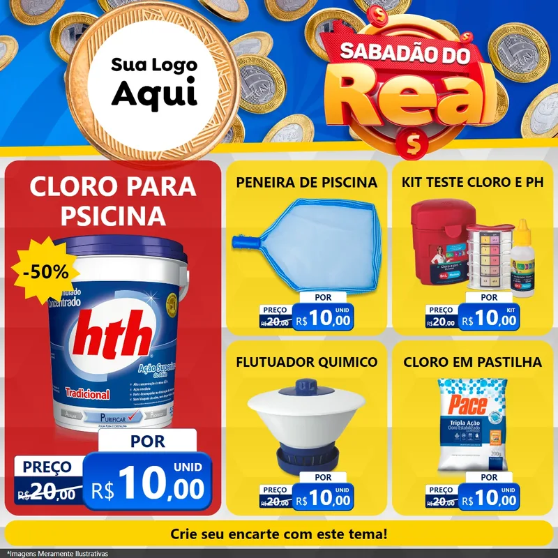 Modelo de Rede Social para Feed Facebook com o tema Sabadão do Real para Produtos para Piscina