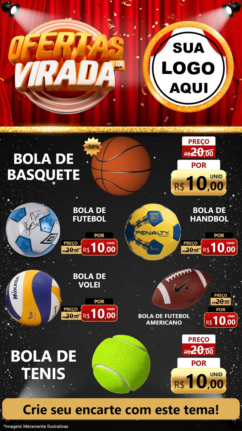 Modelo de TV para TV Vertical com o tema Ofertas da Virada para Artigos Esportivos