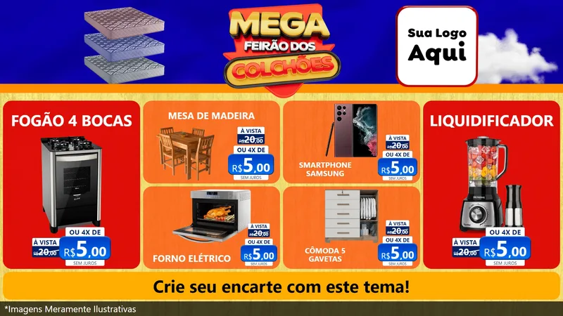 Modelo de TV para TV Horizontal com o tema Mega Feirão dos Colchões para Móveis e Eletro