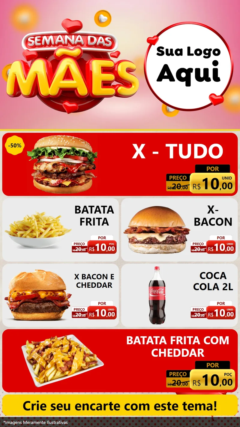 Modelo de TV para TV Vertical com o tema Semana das Mães para Hamburgueria