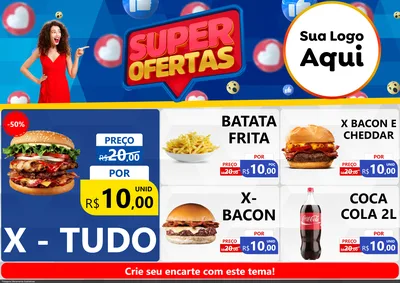 Modelo de Encarte para Encarte A4 Horizontal com o tema Super Ofertas para Hamburgueria