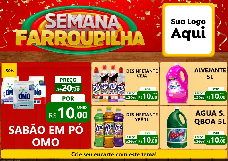 Modelo de Encarte para Encarte A4 Horizontal com o tema Semana Farroupilha para Produtos de Limpeza