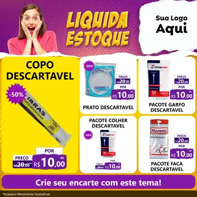Modelo de Rede Social para Feed Facebook com o tema Liquida estoque para Embalagens