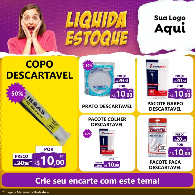 Modelo de Rede Social para Feed Facebook com o tema Liquida estoque para Embalagens