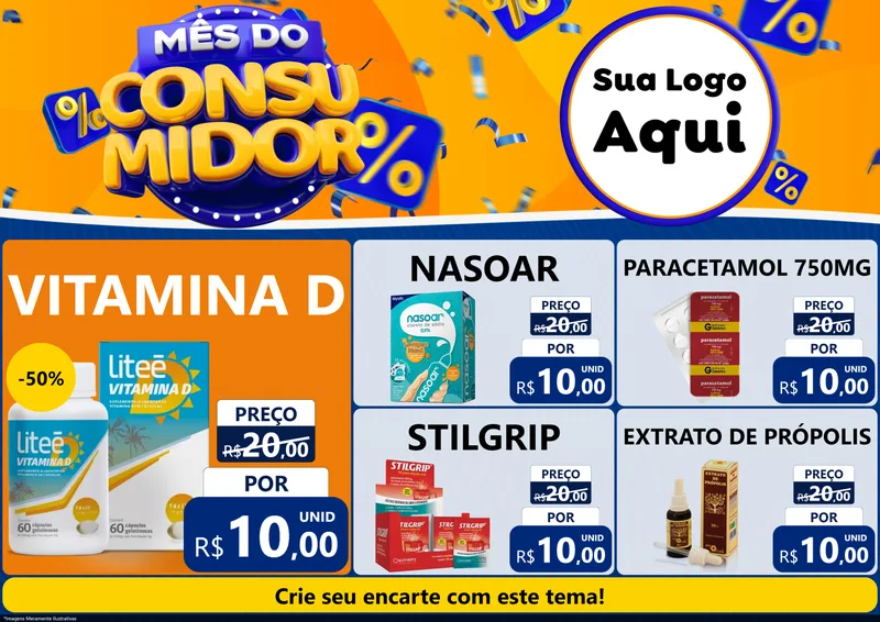 Modelo de Encarte para Encarte A4 Horizontal com o tema Mês do Consumidor para Farmácia