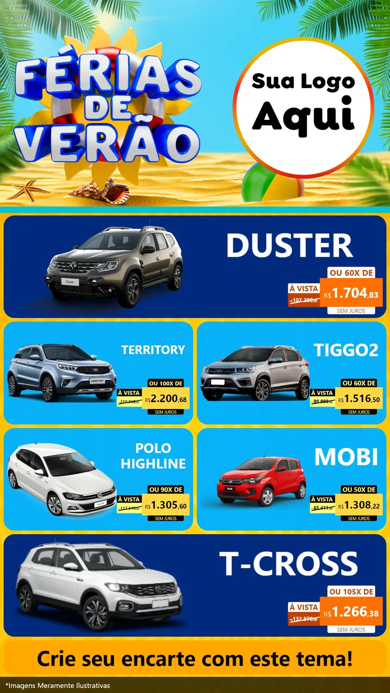 Modelo de TV para TV Vertical com o tema Férias de Verão para Concessionaria de Carros