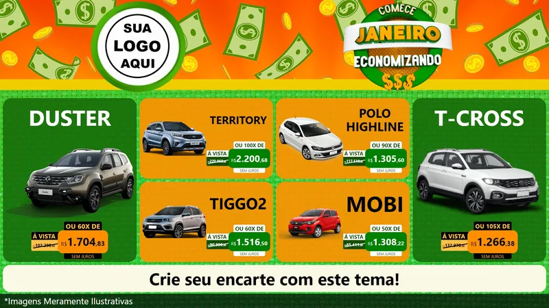 Modelo de TV para TV Horizontal com o tema Comece Janeiro Economizando para Concessionaria de Carros