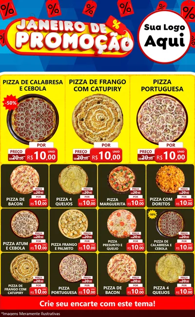 Modelo de Encarte para Encarte Grande com o tema Janeiro de Promoção para Pizzaria