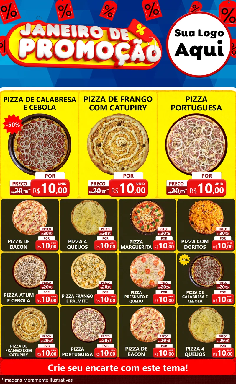 Modelo de Encarte para Encarte Grande com o tema Janeiro de Promoção para Pizzaria