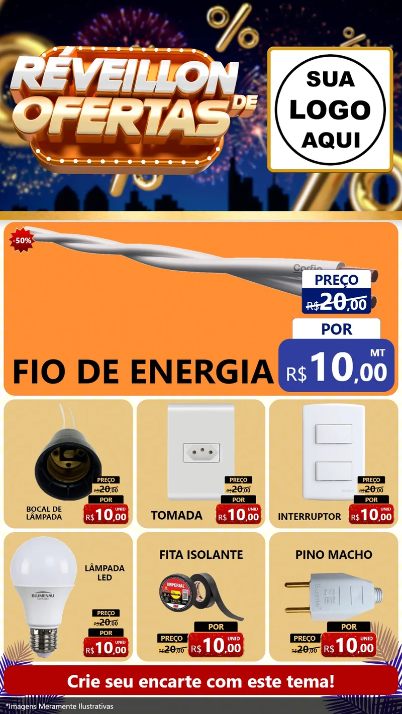 Modelo de Rede Social para Stories com o tema Réveillon de Ofertas para Materiais Elétricos