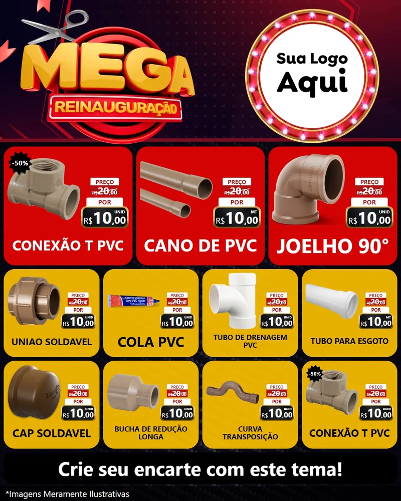 Modelo de Rede Social para Feed Instagram com o tema Mega Reinauguração para Tubos e conexões