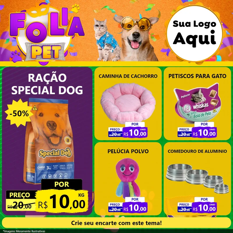 Modelo de Rede Social para Feed Facebook com o tema Folia Pet para Pet Shop