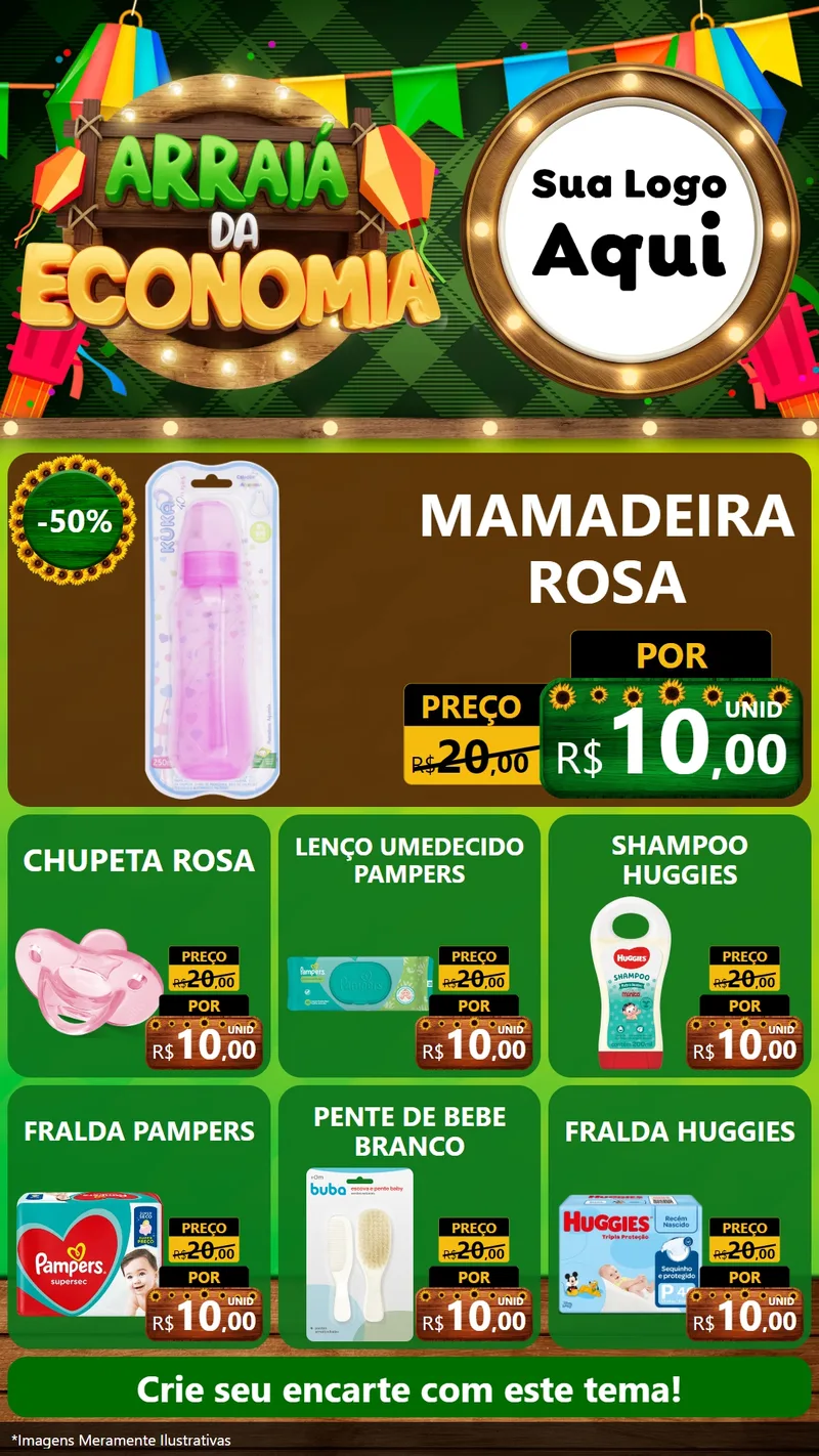 Modelo de Rede Social para Stories com o tema Arraiá de Economia para Bebês