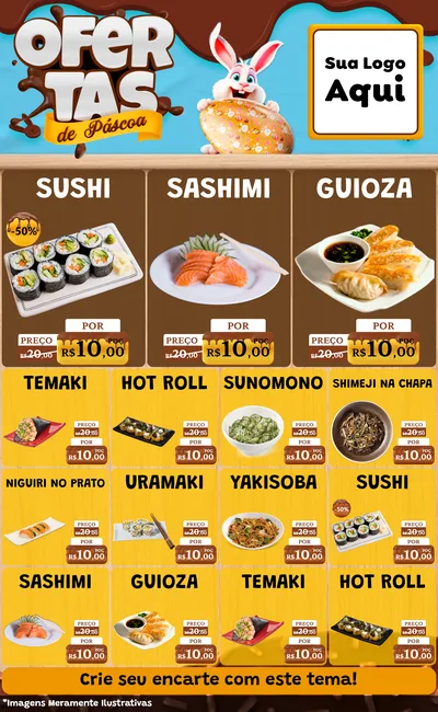 Modelo de Encarte para Encarte Grande com o tema Ofertas de Páscoa para Comida japonesa
