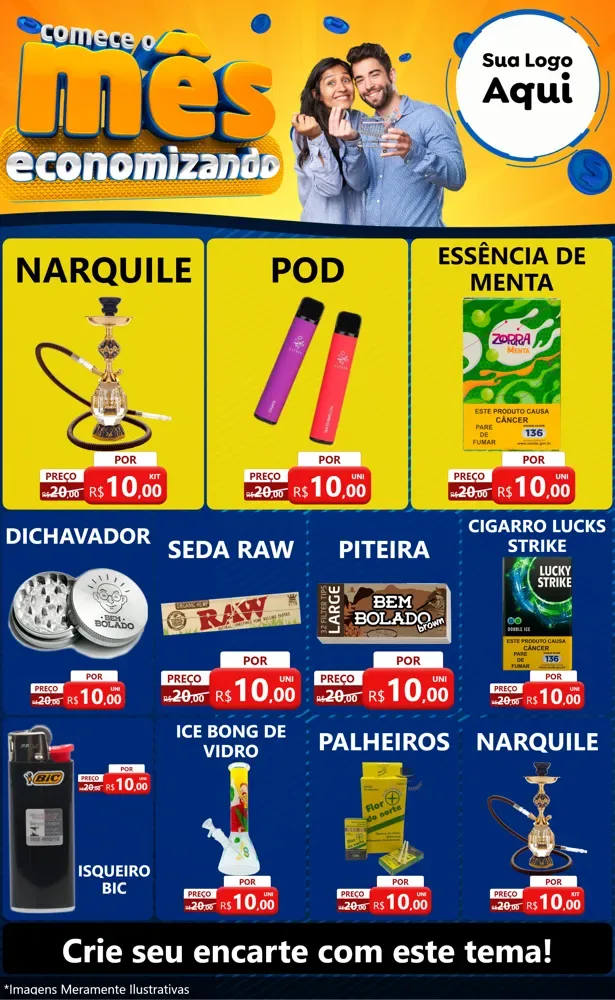Modelo de Encarte para Encarte Grande com o tema Comece O Mês Economizando para Tabacaria
