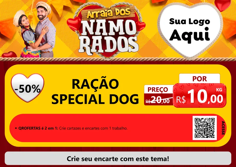 Modelo de Cartaz para Cartaz A4 Horizontal com o tema Arraiá dos Namorados para Pet Shop