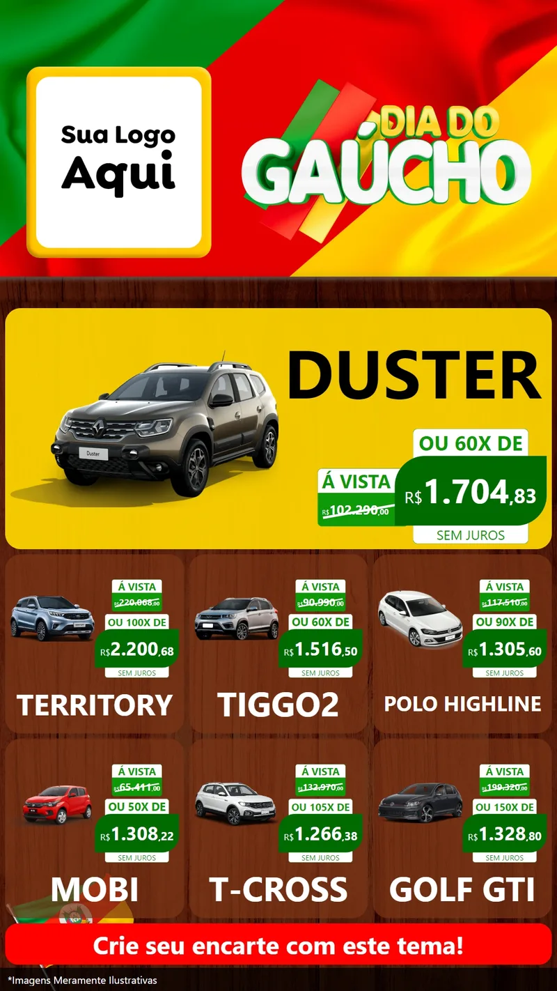 Modelo de Rede Social para Stories com o tema Dia do Gaúcho para Concessionaria de Carros