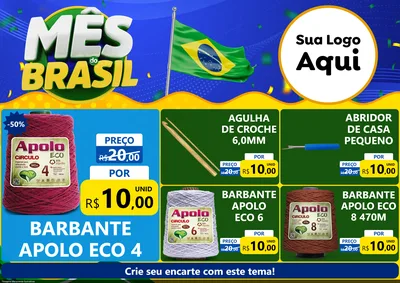 Modelo de Encarte para Encarte A4 Horizontal com o tema Mês do Brasil para Armarinho e Aviamentos