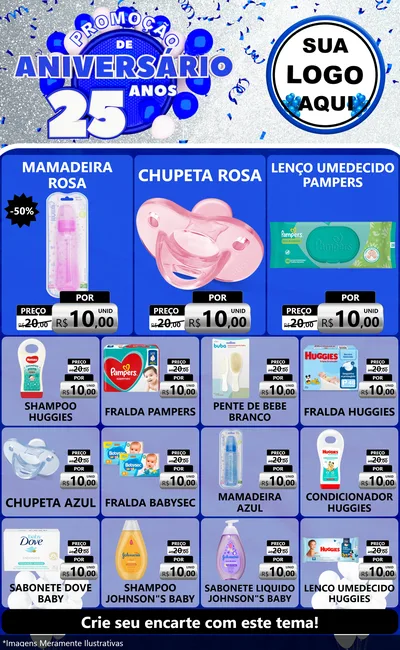 Modelo de Encarte para Encarte Grande com o tema Promoção de Aniversário - 25 Anos para Bebês