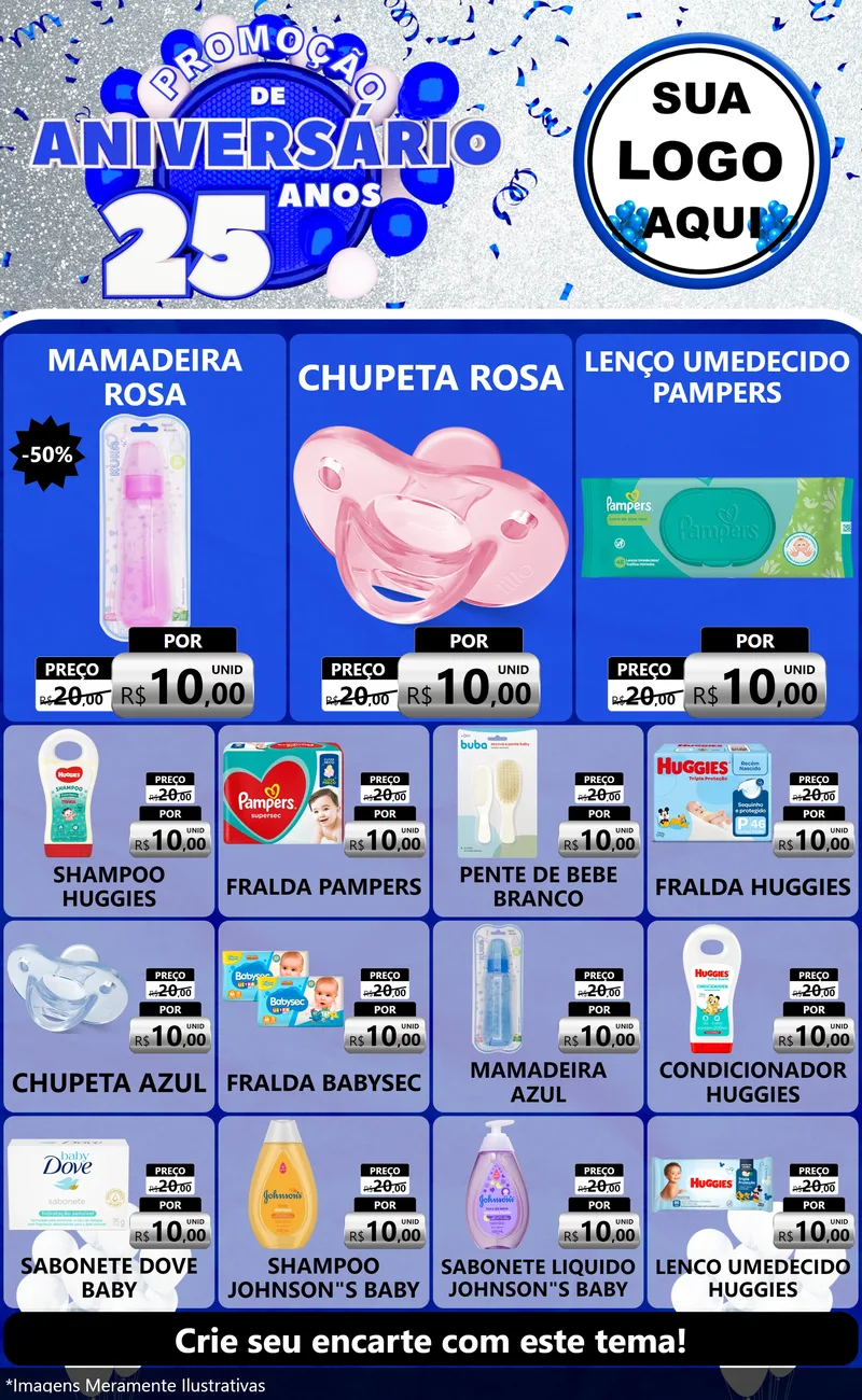 Modelo de Encarte para Encarte Grande com o tema Promoção de Aniversário - 25 Anos para Bebês