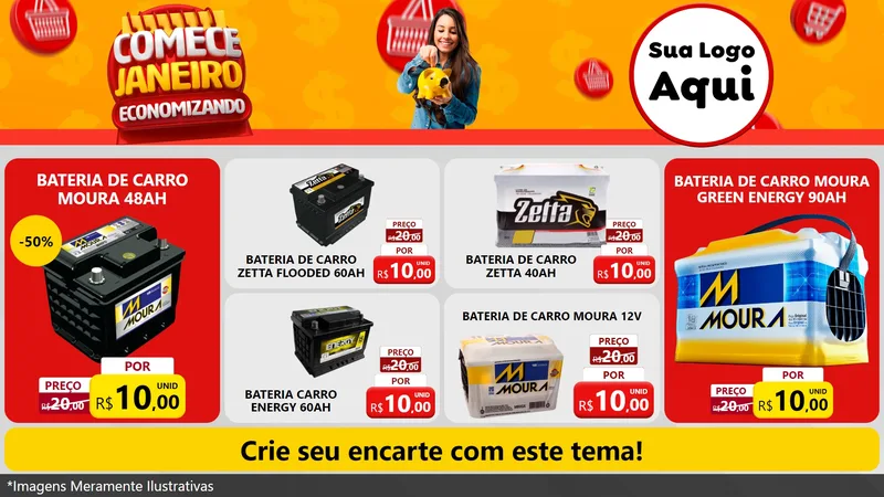 Modelo de TV para TV Horizontal com o tema Comece Janeiro Economizando para Baterias Elétricas