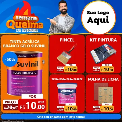 Modelo de Rede Social para Feed Facebook com o tema Semana Queima de Estoque para Tintas e Ferramentas