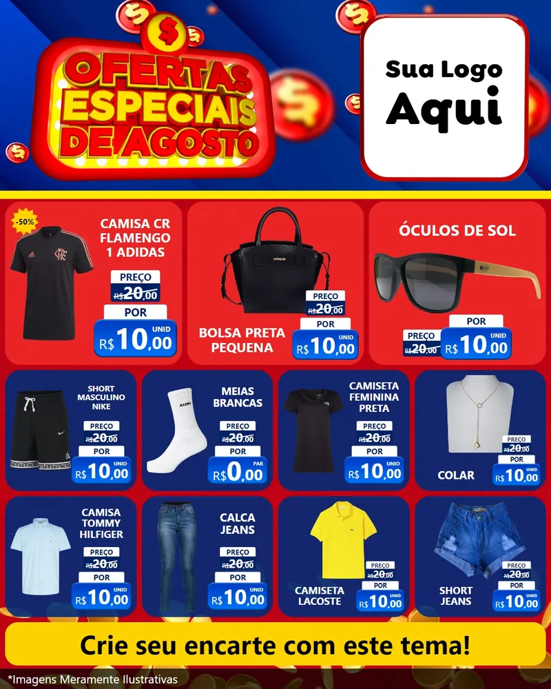 Modelo de Rede Social para Feed Instagram com o tema Ofertas Especiais de Agosto para Roupas e acessórios