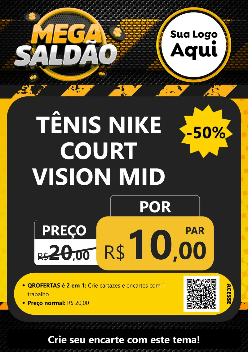 Modelo de Cartaz para Cartaz A4 Vertical com o tema Mega Saldão para Calçados