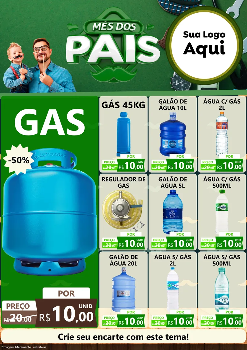 Modelo de Encarte para Encarte A4 Vertical com o tema Mês dos Pais para Água e gás