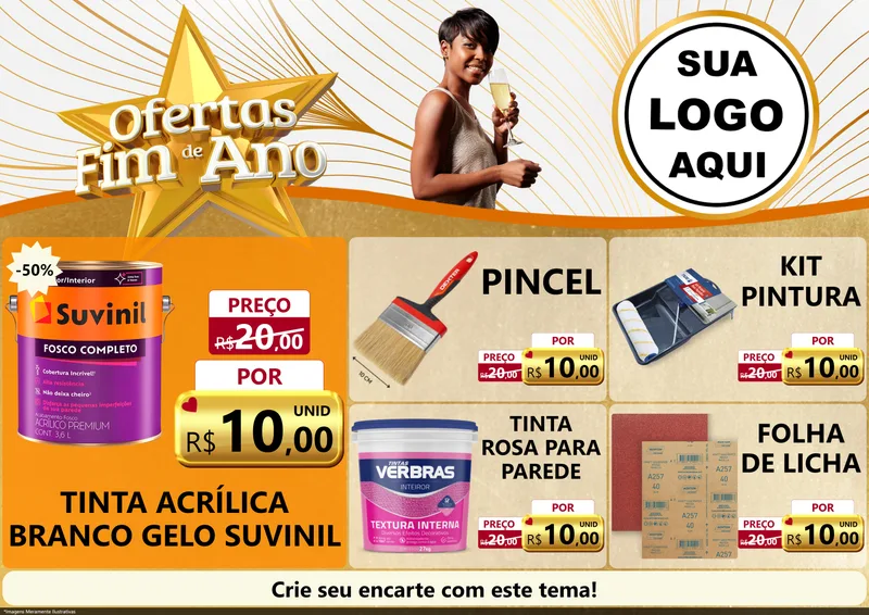 Modelo de Encarte para Encarte A4 Horizontal com o tema Ofertas Fim de Ano para Tintas e Ferramentas