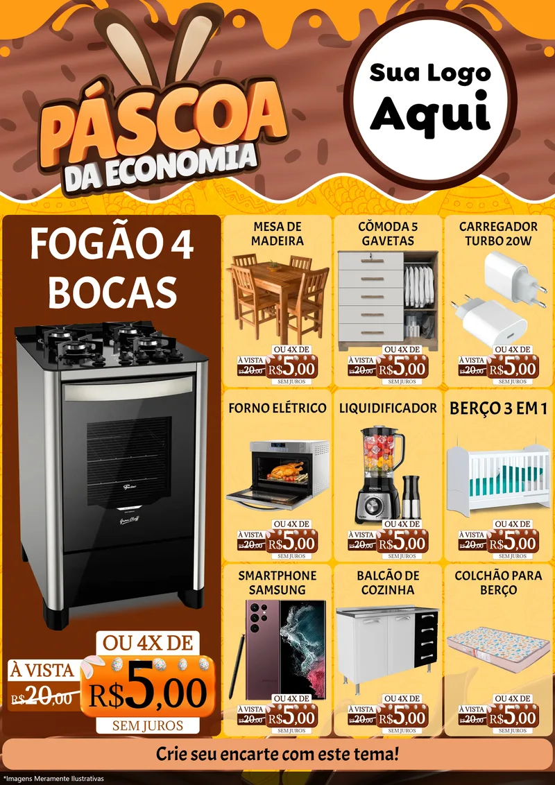 Modelo de Encarte para Encarte A4 Vertical com o tema Páscoa da Economia para Móveis e Eletro