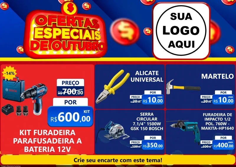 Modelo de Encarte para Encarte A4 Horizontal com o tema Ofertas Especiais de Outubro para Maquinas e Ferramentas