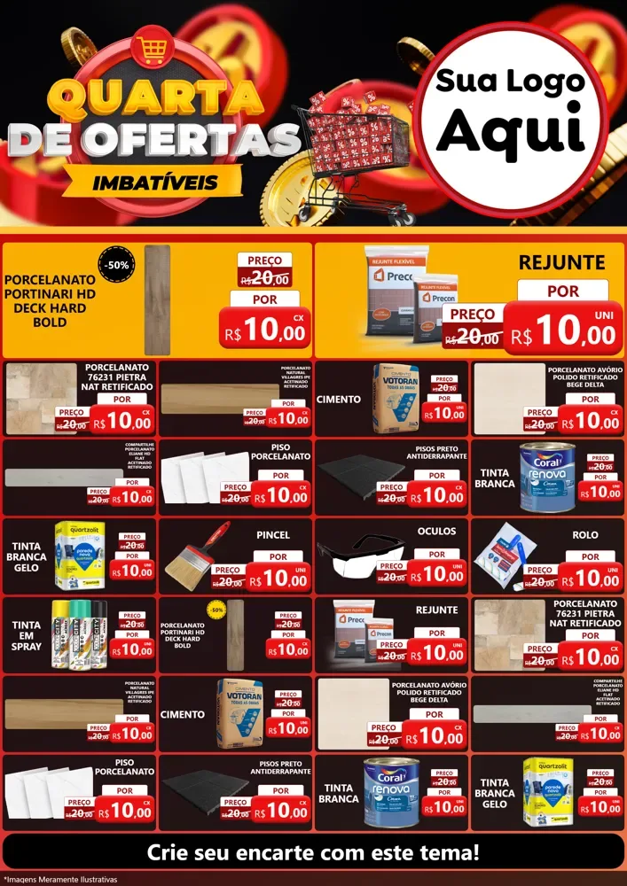 Modelo de Encarte para Encarte A4 Vertical com o tema Quarta de Ofertas Imbatíveis para Pisos e revestimentos