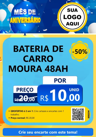 Modelo de Cartaz para Cartaz A4 Vertical com o tema Mês de Aniversário para Baterias Elétricas