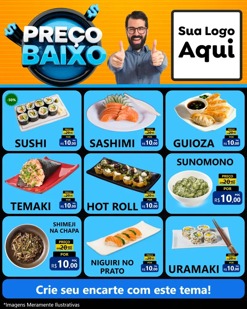 Modelo de Rede Social para Feed Instagram com o tema Preço Baixo para Comida japonesa